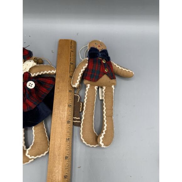 Vintage Gingerbread Fabric Ornaments Lot of 3 Primitive Country Christmas - Picture 4 of 6